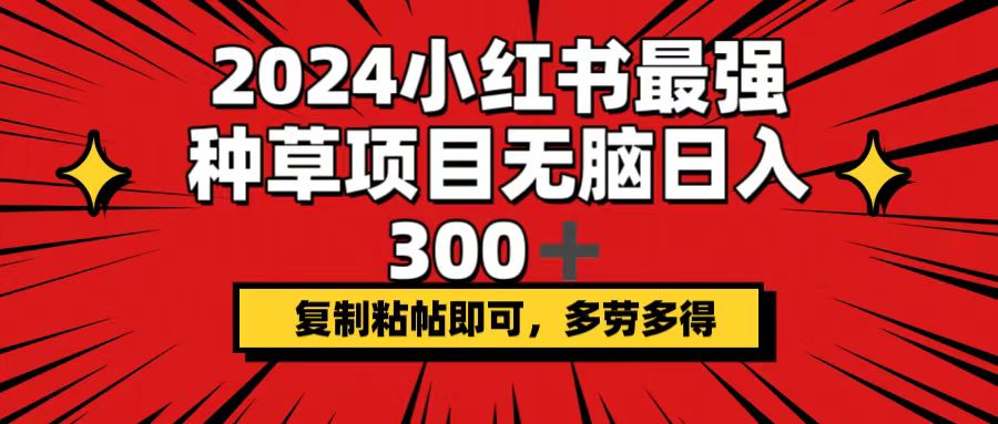 2024小红书最强种草项目，无脑日入300+，复制粘帖即可，多劳多得-800资源网