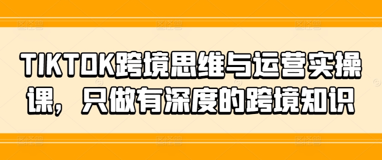 TIKTOK跨境思维与运营实操课，只做有深度的跨境知识-800资源网