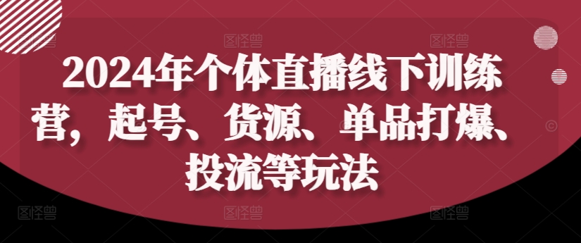 2024年个体直播训练营，起号、货源、单品打爆、投流等玩法-800资源网