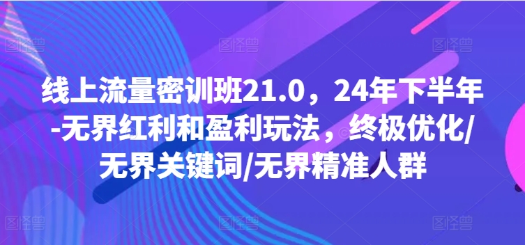 线上流量密训班21.0，24年下半年-无界红利和盈利玩法，终极优化/无界关键词/无界精准人群-800资源网