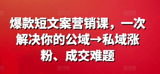 爆款短文案营销课，一次解决你的公域→私域涨粉、成交难题-800资源网