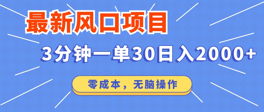 最新风口项目操作，3分钟一单30。日入2000左右，零成本，无脑操作。-800资源网
