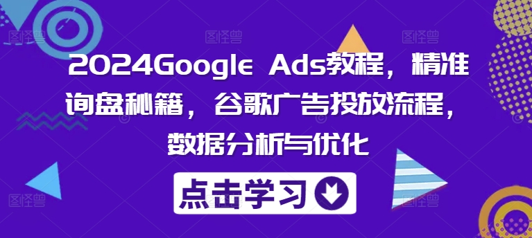 2024Google Ads教程，精准询盘秘籍，谷歌广告投放流程，数据分析与优化-800资源网