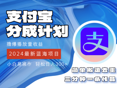 2024蓝海项目，支付宝分成计划项目，教你刷爆播放量收益，三分钟一条作…-800资源网