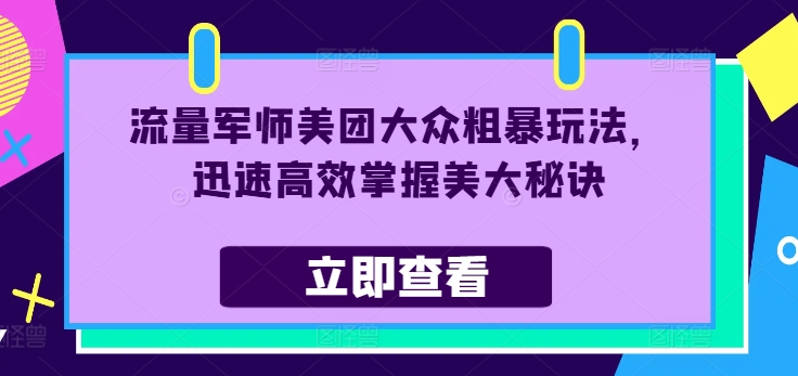 流量军师美团大众粗暴玩法，迅速高效掌握美大秘诀-800资源网