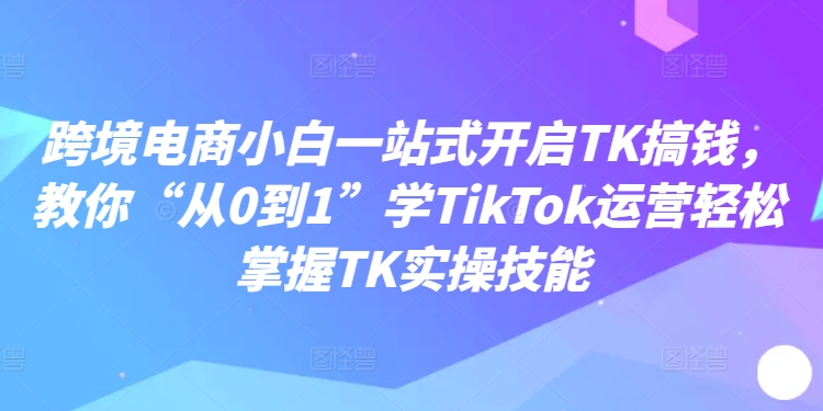跨境电商小白一站式开启TK搞钱，教你“从0到1”学TikTok运营轻松掌握TK实操技能-800资源网