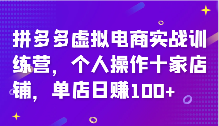 拼多多虚拟电商实战训练营，个人操作十家店铺，单店日赚100+-800资源网