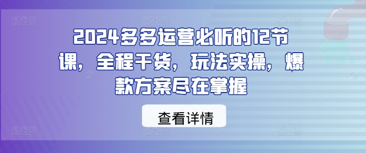 2024多多运营必听的12节课，全程干货，玩法实操，爆款方案尽在掌握-800资源网