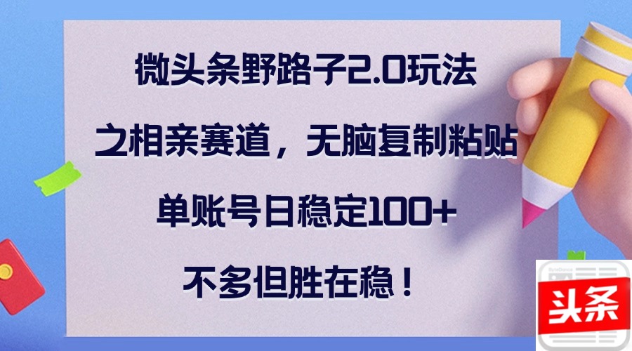 微头条野路子2.0玩法之相亲赛道，无脑复制粘贴，单账号日稳定100+，不…-800资源网