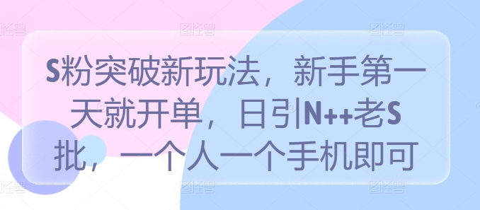 S粉突破新玩法，新手第一天就开单，日引N++老S批，一个人一个手机即可-800资源网