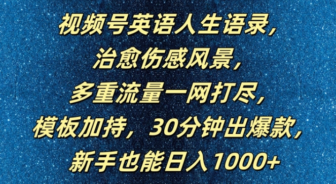 视频号英语人生语录，多重流量一网打尽，模板加持，30分钟出爆款，新手也能日入1000+-800资源网