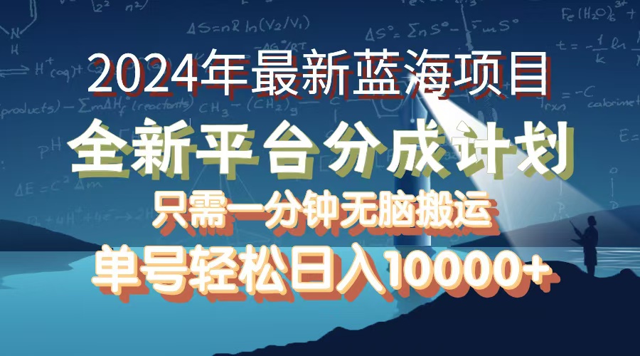 2024年最新蓝海项目，全新分成平台，可单号可矩阵，单号轻松月入10000+-800资源网