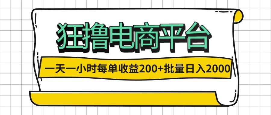 一天一小时 狂撸电商平台 每单收益200+ 批量日入2000+-800资源网