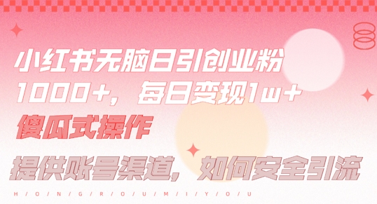 小红书无脑每日引流创业粉500+，小白每天只花半小时，躺赚长尾收益-800资源网