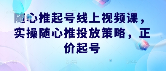 随心推起号线上视频课，实操随心推投放策略，正价起号-800资源网