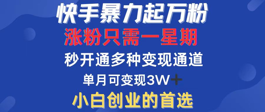 快手暴力起万粉，涨粉只需一星期，多种变现模式，直接秒开万合，小白创…-800资源网