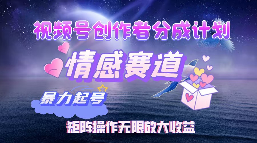 视频号创作者分成项目之情感赛道，暴力起号，实现税后月入3W+矩阵操作…-800资源网