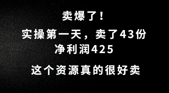 这个资源，需求很大，实操第一天卖了43份，净利润425-800资源网