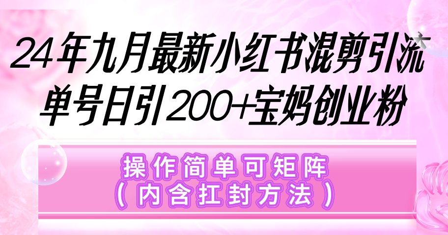 小红书混剪引流，单号日引200+宝妈创业粉，操作简单可矩阵（内含扛封…-800资源网