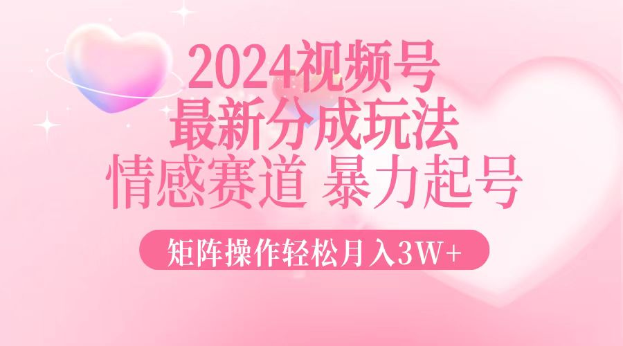 2024最新视频号分成玩法，情感赛道，暴力起号，矩阵操作轻松月入3W+-800资源网