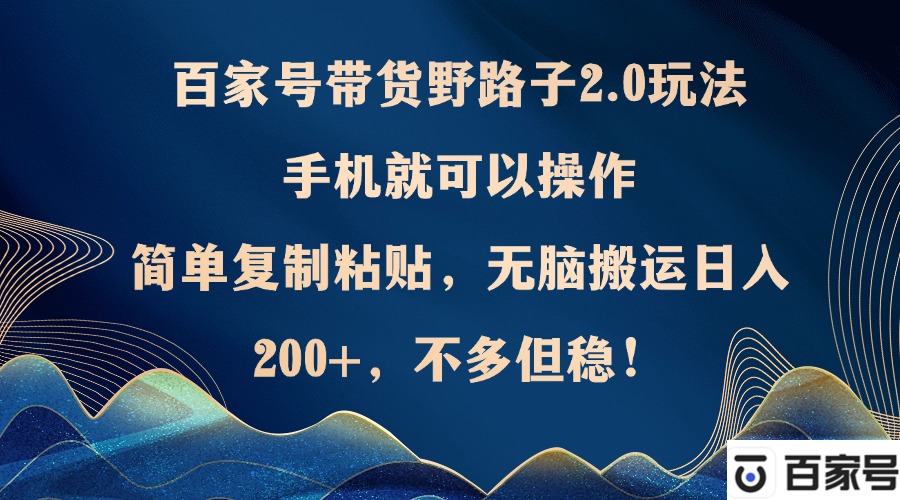 百家号带货野路子2.0玩法，手机就可以操作，简单复制粘贴，无脑搬运日…-800资源网