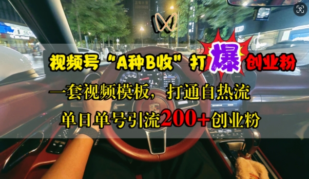 视频号“A种B收”打爆创业粉，一套视频模板打通自热流，单日单号引流200+创业粉-800资源网