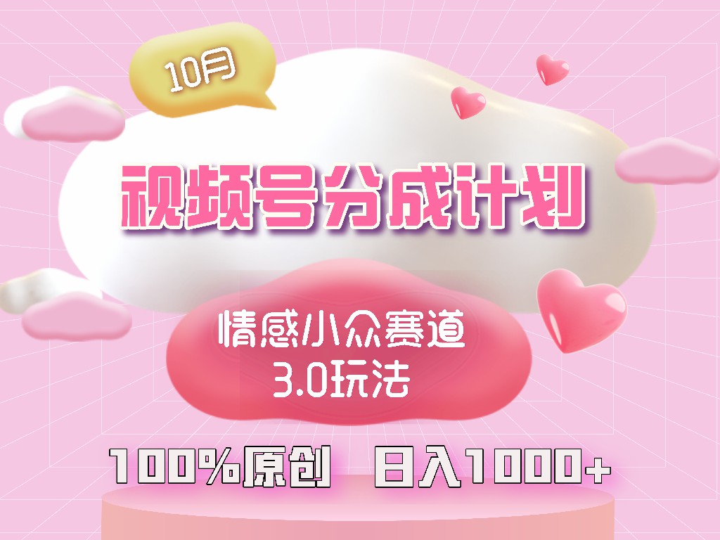 视频号情感小众赛道3.0.纯原创视频，每天1小时，小白易上手-800资源网