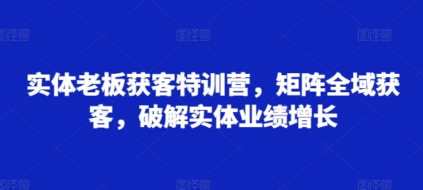 实体老板获客特训营，矩阵全域获客，破解实体业绩增长-800资源网
