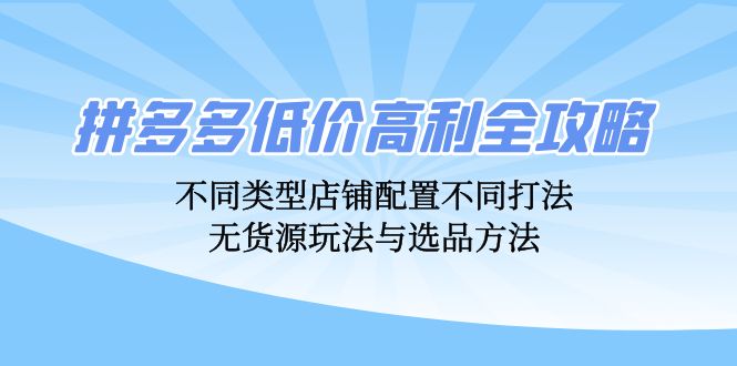 拼多多低价高利全攻略：不同类型店铺配置不同打法，无货源玩法与选品方法-800资源网