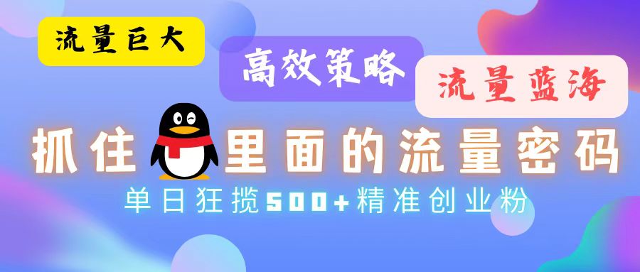 流量蓝海，抓住QQ里面的流量密码！高效策略，单日狂揽500+精准创业粉-800资源网