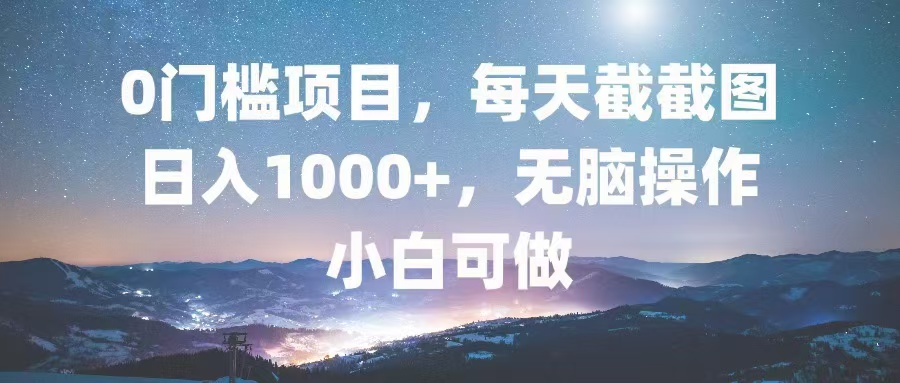 0门槛项目，每天截截图，日入1000+，轻松无脑，小白可做-800资源网