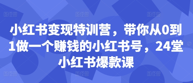 小红书变现特训营，带你从0到1做一个赚钱的小红书号，24堂小红书爆款课-800资源网