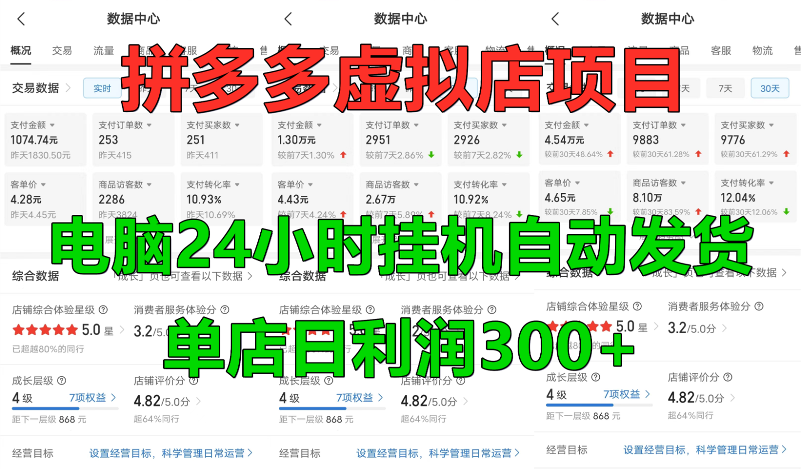 拼多多虚拟店铺项目，电脑挂机自动发货，单店日利润300+-800资源网