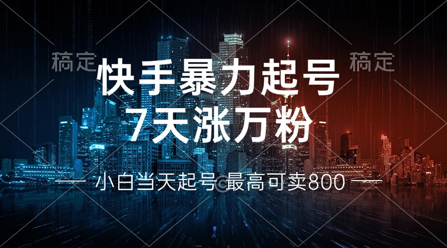 快手暴力起号，7天涨万粉，小白当天起号 多种变现方式，账号回收，单月…-800资源网