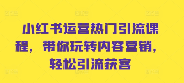 小红书运营热门引流课程，带你玩转内容营销，轻松引流获客-800资源网