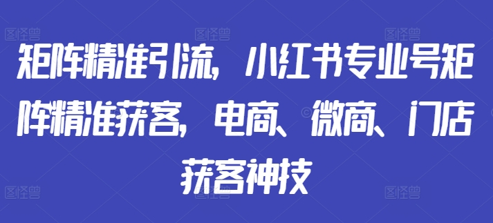 矩阵精准引流，小红书专业号矩阵精准获客，电商、微商、门店获客神技-800资源网