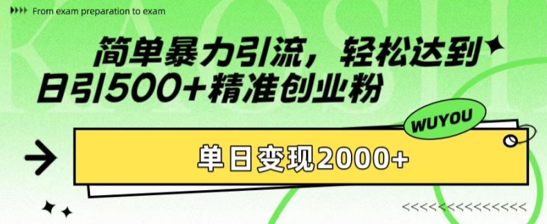 简单暴力引流，轻松达到日引500+精准创业粉，单日变现2k-800资源网