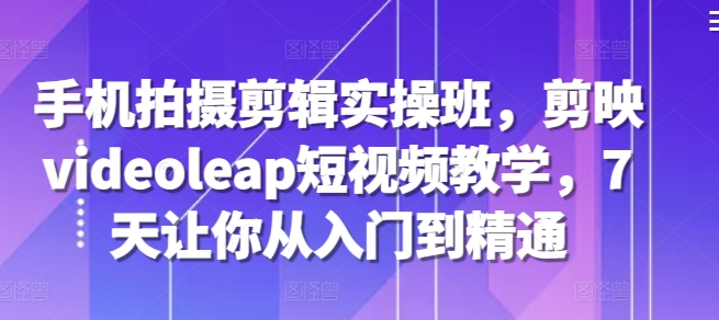 手机拍摄剪辑实操班，剪映videoleap短视频教学，7天让你从入门到精通-800资源网