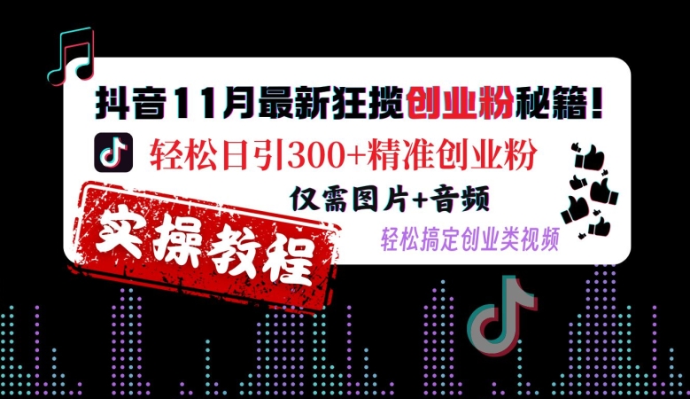 抖音11月最新狂揽创业粉秘籍，轻松日引300+精准创业粉，仅需图片+音频，轻松搞定创业类视频-800资源网