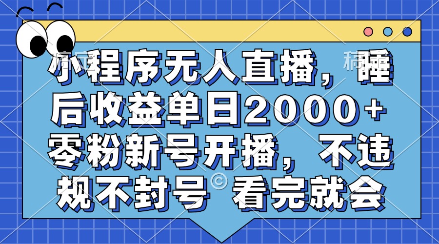小程序无人直播，睡后收益单日2000+ 零粉新号开播，不违规不封号 看完就会-800资源网