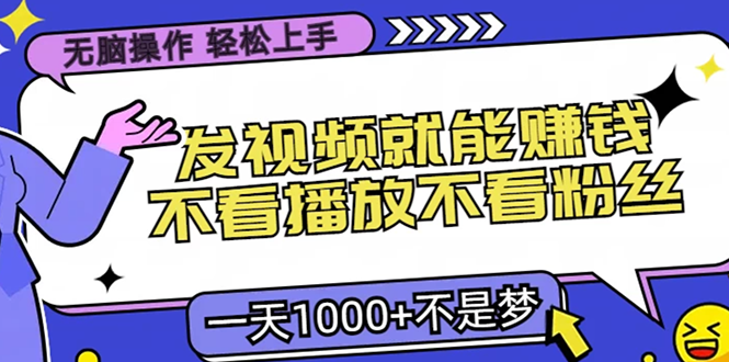 无脑操作，只要发视频就能赚钱？不看播放不看粉丝，小白轻松上手，一天…-800资源网