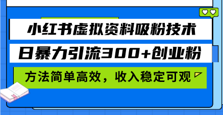 小红书虚拟资料吸粉技术，日暴力引流300+创业粉，方法简单高效，收入稳…-800资源网