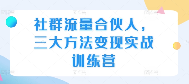 社群流量合伙人，三大方法变现实战训练营-800资源网