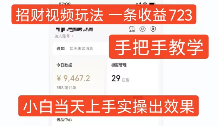 招财视频玩法，一条视频收益723，手把手教学，小白当天可上手-800资源网