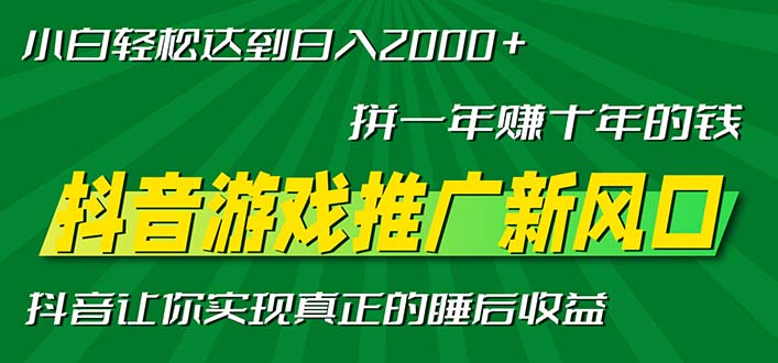 新风口抖音游戏推广—拼一年赚十年的钱，小白每天一小时轻松日入2000＋-800资源网