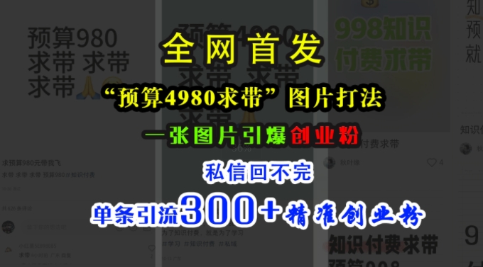 小红书“预算4980带我飞”图片打法，一张图片引爆创业粉，私信回不完，单条引流300+精准创业粉-800资源网