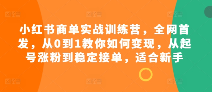 小红书商单实战训练营，全网首发，从0到1教你如何变现，从起号涨粉到稳定接单，适合新手-800资源网