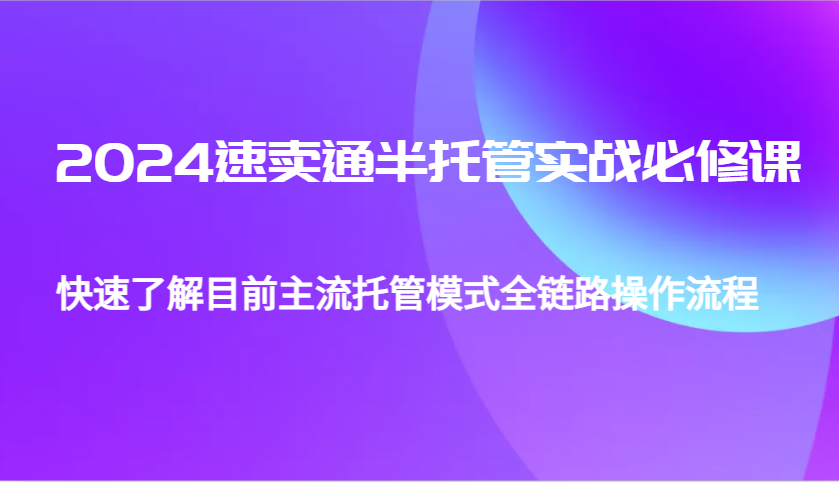 2024速卖通半托管从0到1实战必修课，帮助你快速了解目前主流托管模式全链路操作流程-800资源网