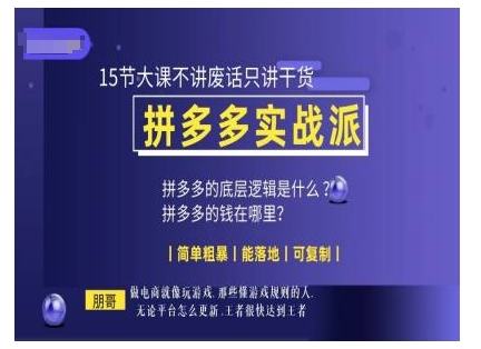 朋哥电商(拼多多实战派)，15节大课不讲废话只讲干货，简单粗暴 能落地 可复制-800资源网