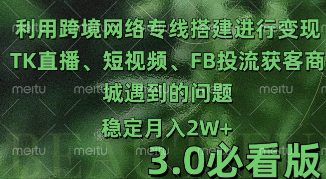利用跨境电商网络及搭建TK直播、短视频、FB投流获客以及商城遇到的问题进行变现3.0必看版-800资源网